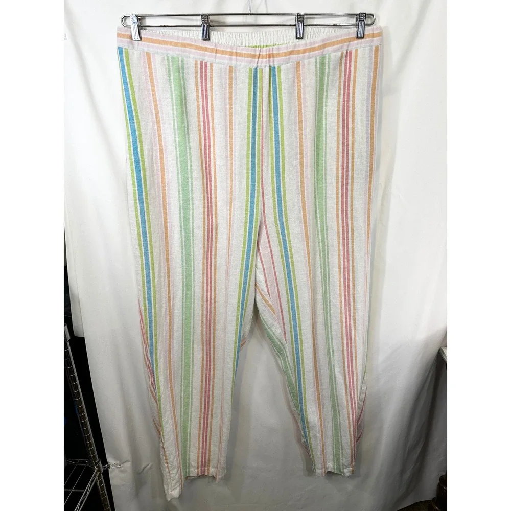 Woman Within Plus Size 30/32 Linen Set 3X Striped Linen Shirt Pants‎ Top White C - Picture 8 of 15